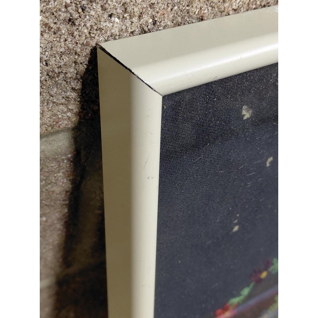 Metal Framed Crewel Work and Inlaid Straw Artwork of a Little Girl For Sale - Image 7 of 8