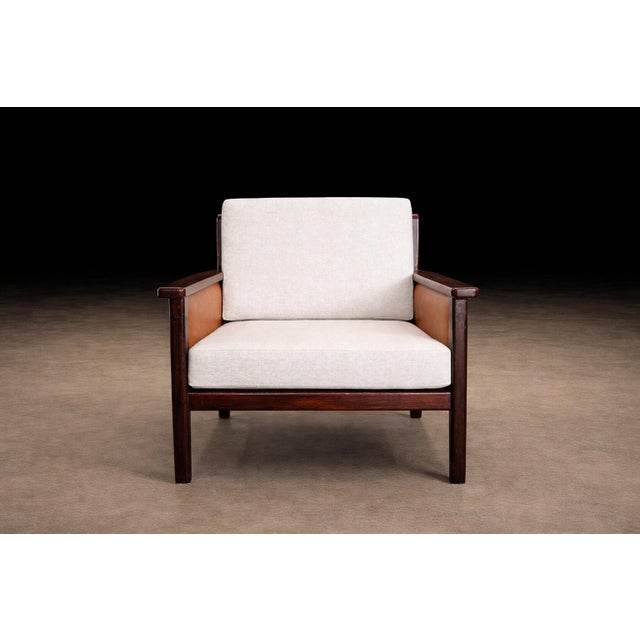 Wood Brazilian Modern Armchair in Rosewood, Leather & Linen, Fatima, 1960s For Sale - Image 7 of 12