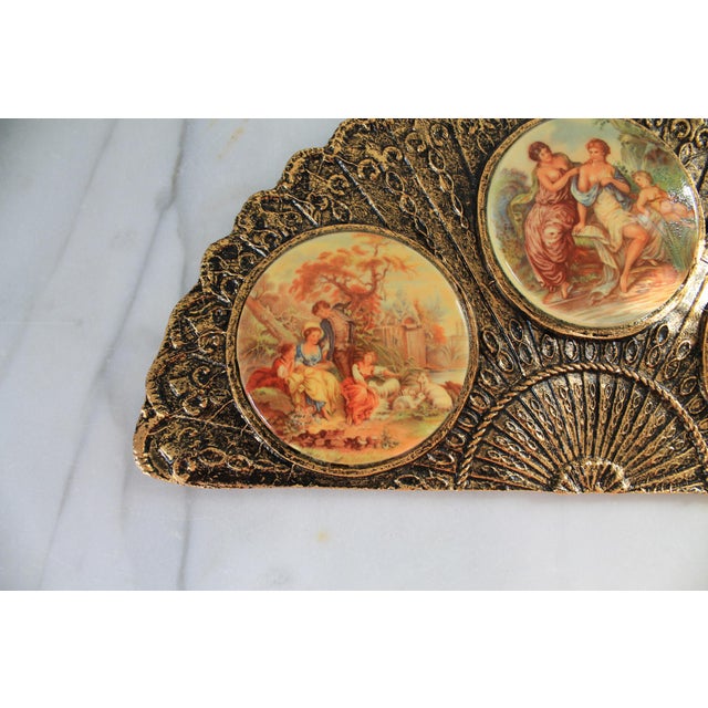 Vintage Gold Plated Wall Art Hand Fan Victorian Porcelain Cameos For Sale - Image 4 of 8