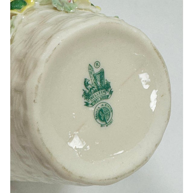 Ivory Vintage Belleek Ireland Porcelain Floral Basketweave Motif Spill Vase For Sale - Image 8 of 8