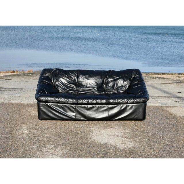 1980s Black Leather Sofa by De Pas, D'Urbino and Lomazzi for Cinna, France, 1980s For Sale - Image 5 of 18