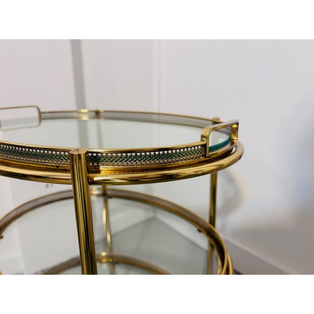 French Petite Bar Cart in Brass and Glass From Maison Jansen, France, 1960s Unmarked For Sale - Image 3 of 15