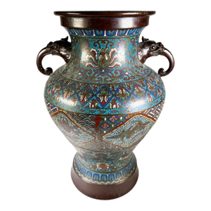 Late 19th Century Chinese Cloisonné Bronze Urn With Beast Handles