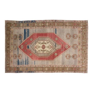 Vintage Turkish Anatolian Medallion Rug in Rose, Slate Blue, and Taupe For Sale