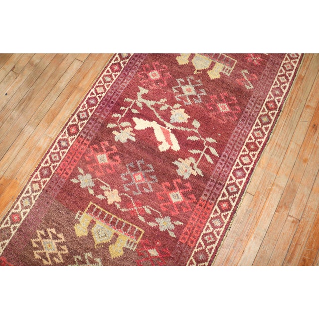 Oxblood Red Pigeon Vintage Turkish Anatolian Runner - 3'1" x 11'3" For Sale - Image 8 of 18