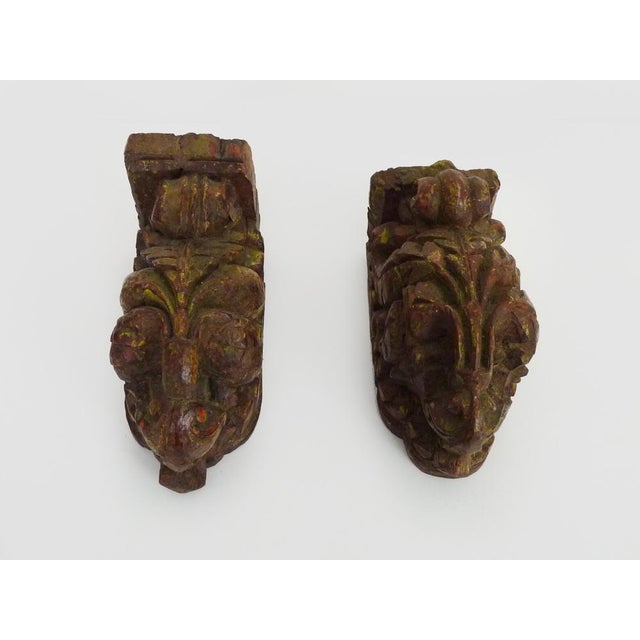 Wood Indian Carved Wooden Wall Candleholders, 19th Century For Sale - Image 7 of 11