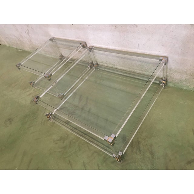 Mid-Century Modern Midcentury Square Lucite Coffee Table With Chromed Metal Details For Sale - Image 3 of 13