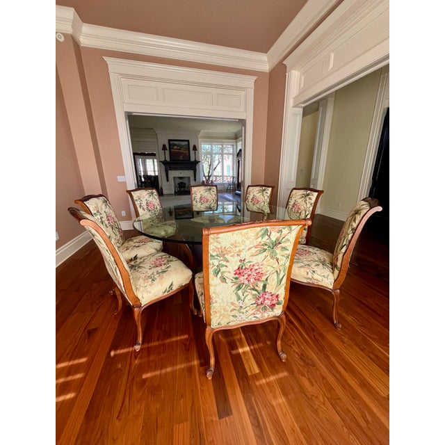 Round Glass Top Dining Table & 8 Chairs, Set of 9 For Sale - Image 11 of 11