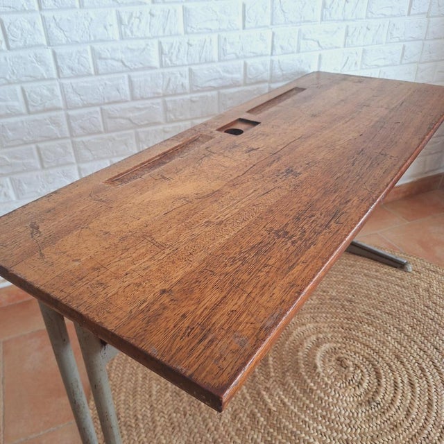 Vintage Two Seats School Desk in Blonde Oak, 1960s For Sale - Image 15 of 18