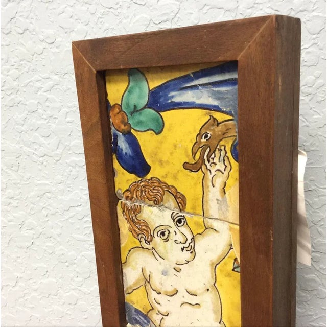 Ceramic 18th Century Italian Majolica Faience Pottery Putto Framed Tiles For Sale - Image 7 of 11