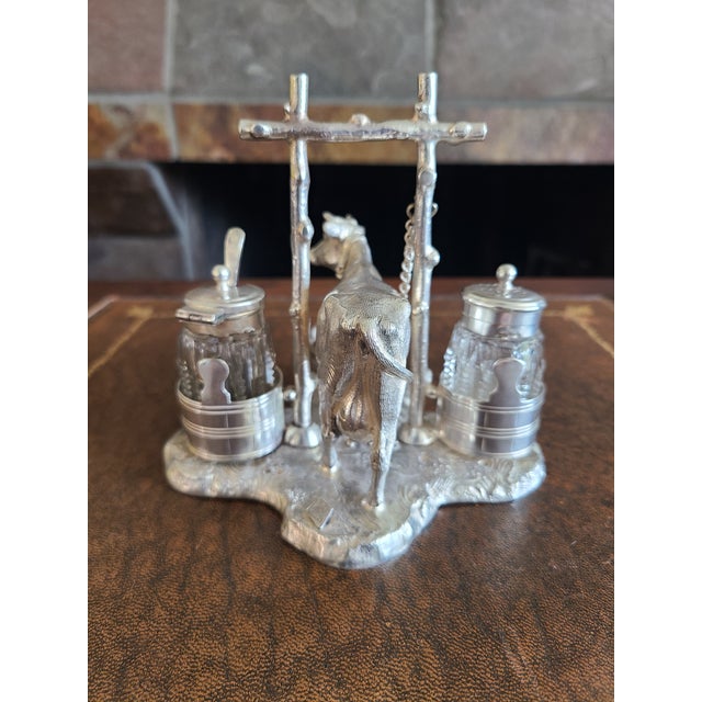 Late 19th Century Antique Victorian Silverplate Cow Cruet Set Condiment Holder For Sale - Image 5 of 13