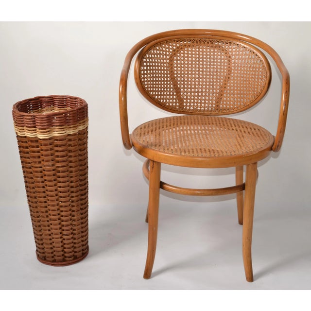 1990 Natural Hand Woven Fibers Cane Bamboo Wood Umbrella Stand Floor Vase For Sale - Image 12 of 12