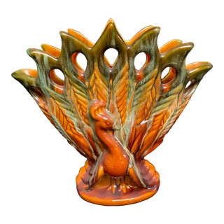 Mid Century Ceramic Peacock Vase For Sale
