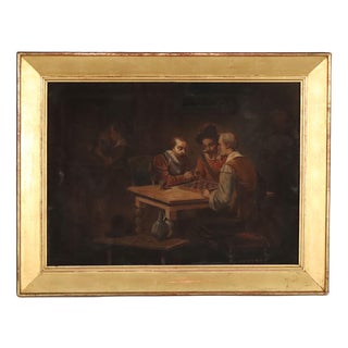 English School, The Chess Players, Pastel on Paper, Framed For Sale