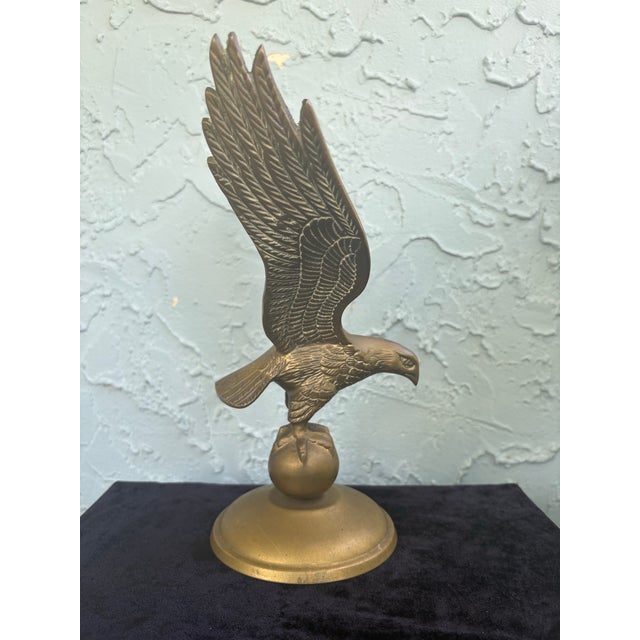 Vintage Taiwanese Cast Metal Eagle Sculptures on Globe Bases – Pair, 1970s For Sale - Image 4 of 10