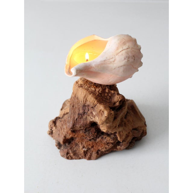Brown Mid-Century Burl Wood Shell Candle Sculpture For Sale - Image 8 of 12