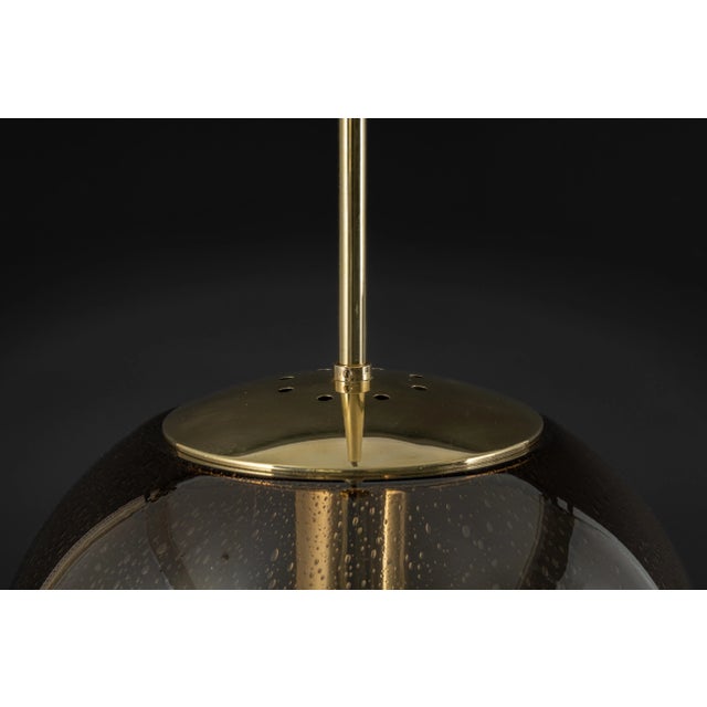 Large Smoky Glass Ball and Brass Pendant Lamp from Limburg, Germany, 1970s For Sale - Image 12 of 13