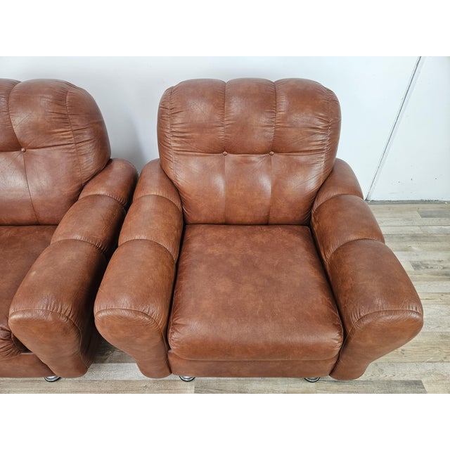 Metal Vintage Italian Brown Leather Club Chairs, 1970s, Set of 2 For Sale - Image 7 of 17