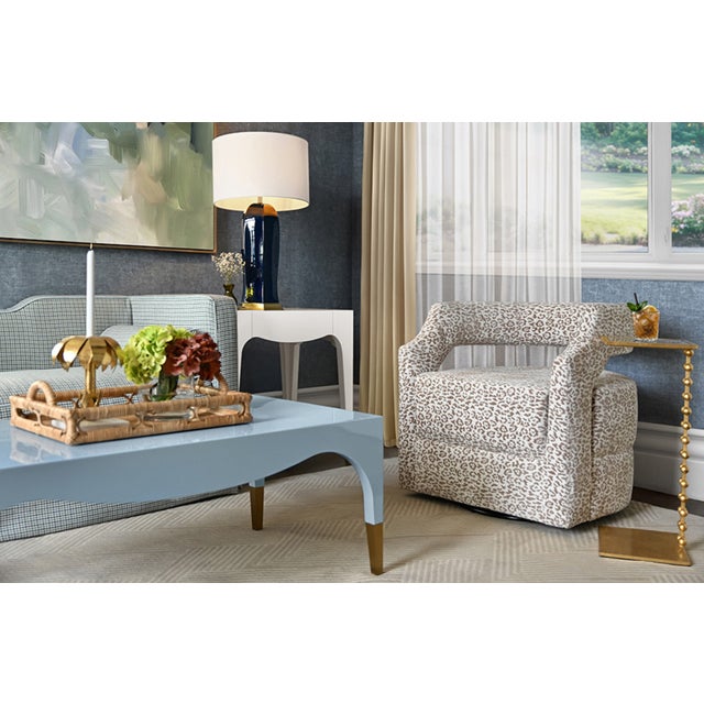 Matthew Izzo Home Medina Glossy Light Blue Coffee Table With Antique Brass Foot Caps For Sale - Image 9 of 9