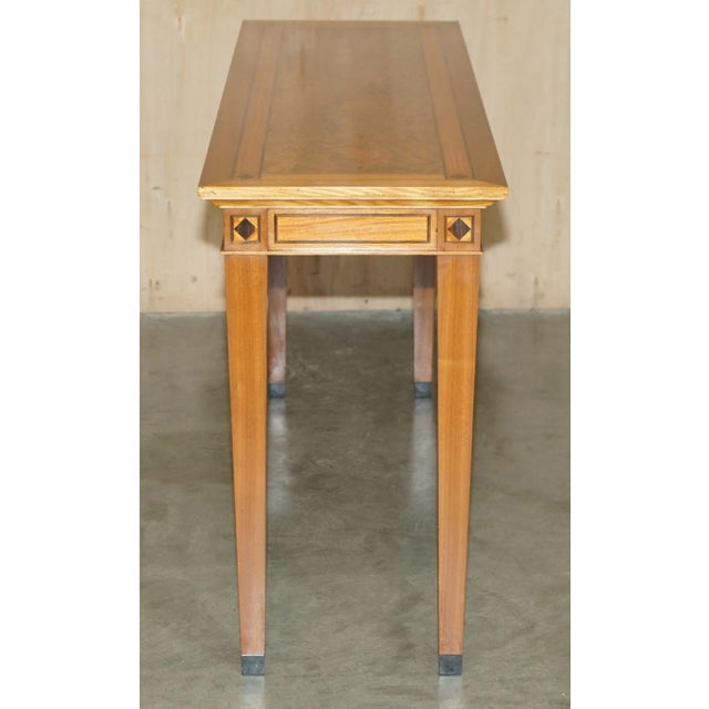 Stunning Vintage 1994 David Linley Burr Walnut Amboyna Wood Large Console Table For Sale - Image 14 of 18