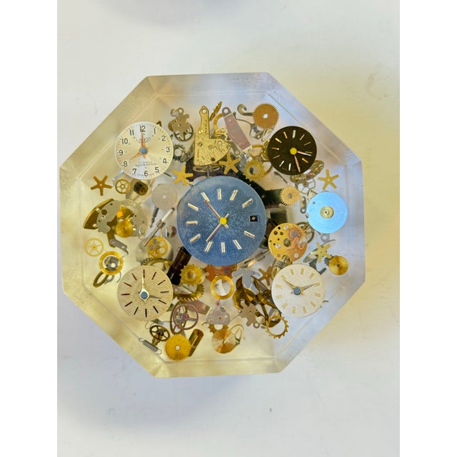 Mid-Century Modern Vintage Mid-Century Lucite Exploding Watch Parts Paperweight Sculptures in the Manner of Pierre Giraudon Set of Three For Sale - Image 3 of 12
