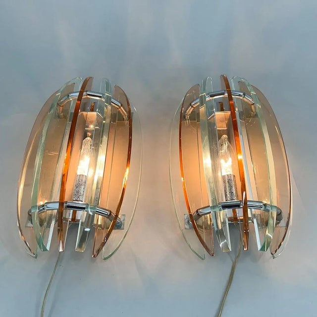 Italian Murano Glass & Chrome Sconces by Veca, 1970s, Set of 2 For Sale - Image 10 of 12