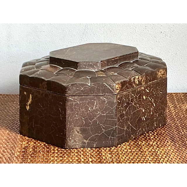 Coffee Vintage Boho Quilted Pen Shell Box For Sale - Image 8 of 9