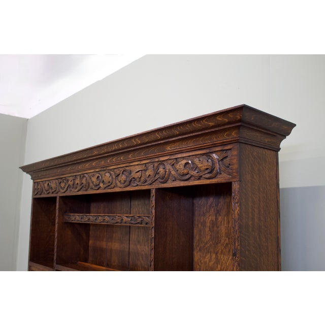 1980s Vintage Jacobean Oak Carved Cabinet Dresser, 1980s For Sale - Image 5 of 13