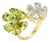 Kai Flora Blossom Periot and Aquamarine Cocktail Ring in 14k Yellow Gold Ring, size 10 For Sale