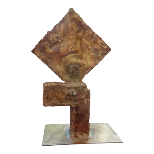Vintage Mid Century Brutalist Torch Cut Mixed Metal Abstract Sculpture