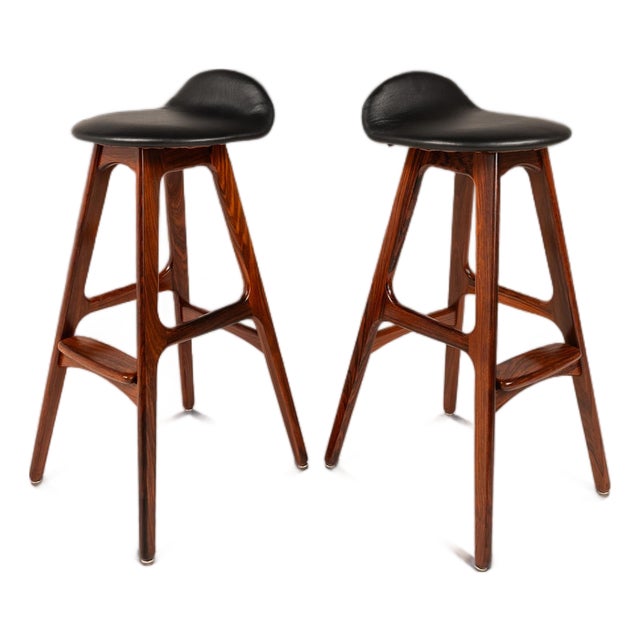 Set of Two ( 2 ) Danish Modern Model Od-61 Counter Height Bar Stools in Rosewood by Erik Buch for o.d. Mobler, Denmark, 1960's For Sale