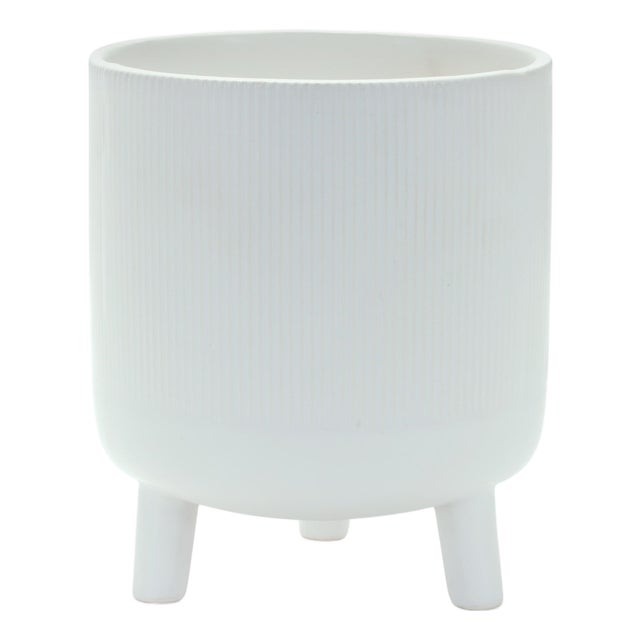 Ribbed Stone Footed Planter 7"H For Sale