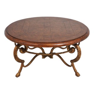 Round Leather Top Metal Base Coffee Table For Sale