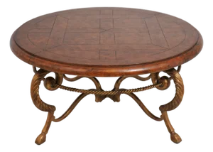 Round Leather Top Metal Base Coffee Table