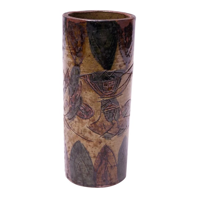 Vintage Japanese Otagiri Incised Vase by Omc For Sale