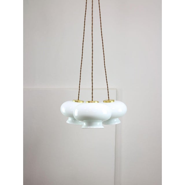 Metal Mid-Century Italian Opaline Glass and Brass Pendant Lamp, Set of 3 For Sale - Image 7 of 18