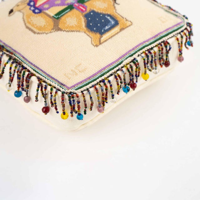 Vintage Needlepoint Camel Pillow With Beaded Trim For Sale - Image 4 of 13