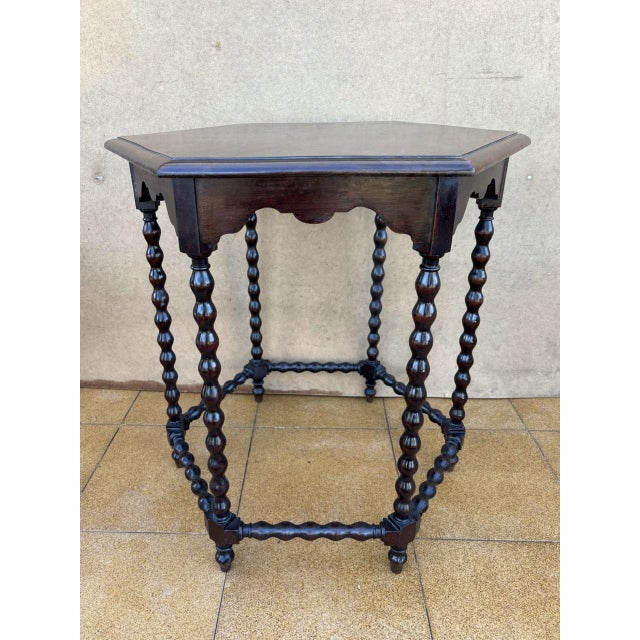Spanish Baroque Revival Walnut Side Table with Barley Twist Legs, 1900 For Sale - Image 6 of 10
