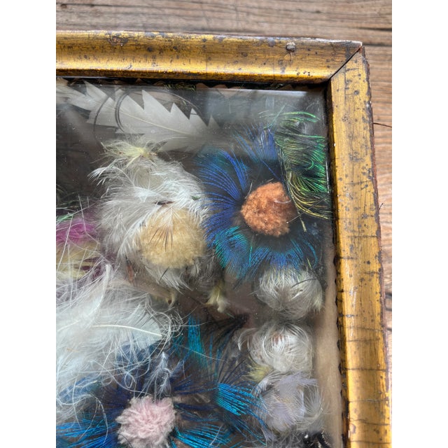 Antique Primitive 19th Century American Victorian Flower Feathers Framed in a Wood Shadow Box Shadow Box For Sale - Image 4 of 7
