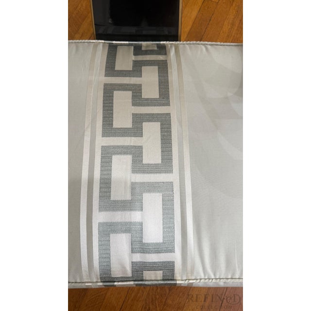 1980s Pair of James Mont–Style Black Lacquer & Brass Lounge Chairs by Century Furniture in Colefax & Fowler Silk For Sale - Image 14 of 16