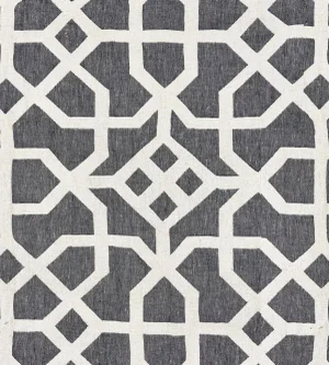 The House of Scalamandré Linen Lattice Fabric, Indigo & Greige