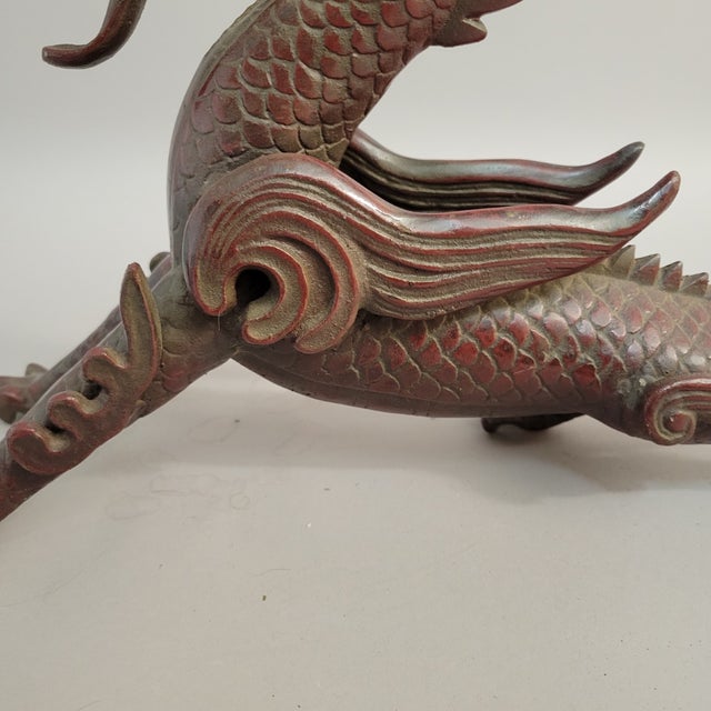 Metal Chinese Winged Dragon Sculpture Figure, Red Bronze Toned, Late 20th C. For Sale - Image 7 of 11