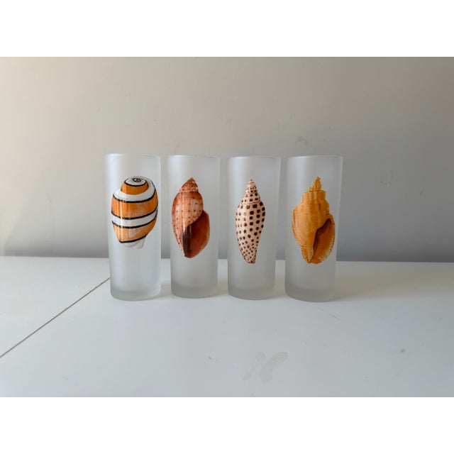 Late 20th Century Late 20th Century Coastal Seashell Design Frosted Glass Tumblers; Set of Four For Sale - Image 5 of 7