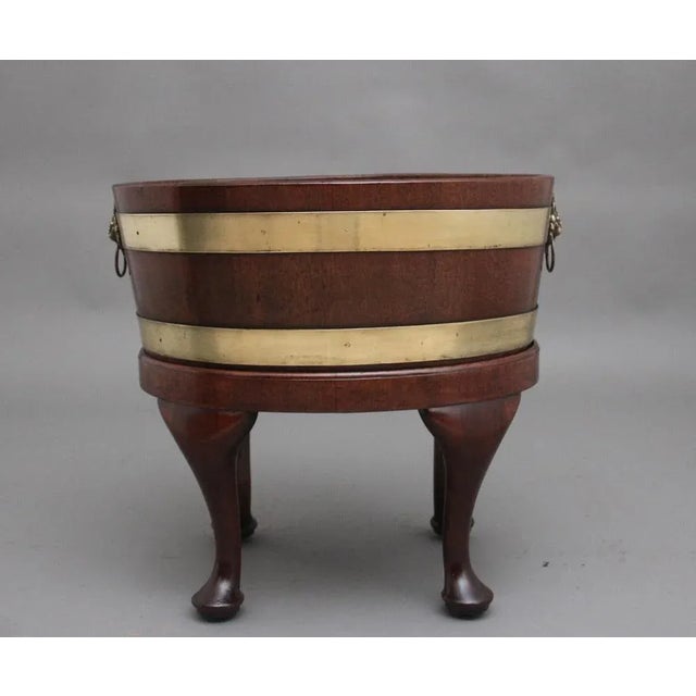 18th Century Mahogany and Brass Bound Oval Wine Cooler with Stand, 1770s, Set of 2 For Sale - Image 10 of 12