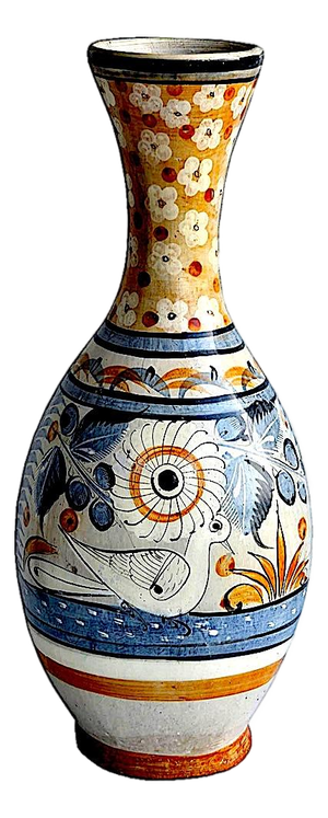 1960s Tonalá Mexico Burnished Glaze Ceramic Tall Fluted Vase