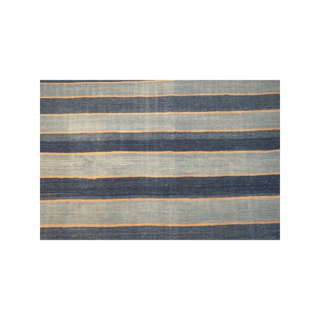 Traditional Vintage Dhurrie Rug in Bluewith Stripes, From Rug & Kilim For Sale - Image 3 of 5