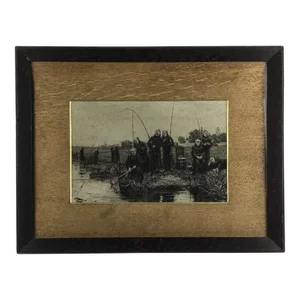 Original Etching or Engraving of the Group of Monks Fishing by Wd Sadler 1908