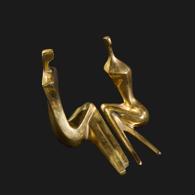 Metal Itzik Benshalom Israeli Gilt Bronze Seated Couple Sculpture For Sale - Image 7 of 8