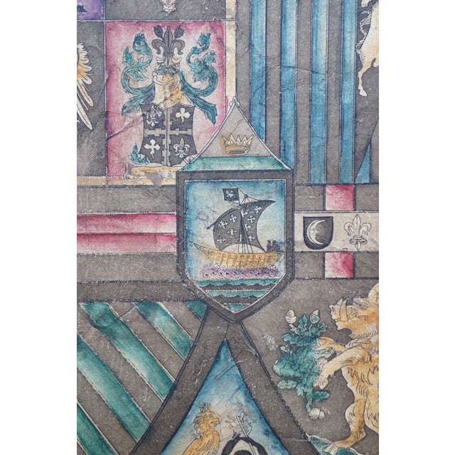 Late 20th Century Buckingham Crest Etching on Canvas by Liz Jardine Heraldic Shield Framed 63" For Sale - Image 6 of 13