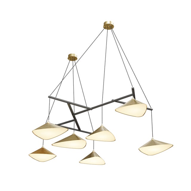 Gold Emily Group of Seven Handmade Hanging Lamp with Brass Shade by Daniel Becker For Sale - Image 8 of 8